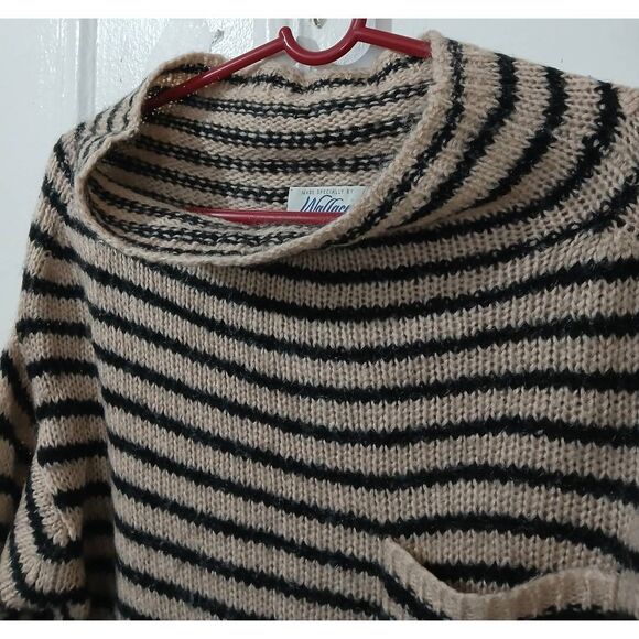 Wallace womens medium slouchy sweater mohair boho stripe sand beige tan black - Picture 3 of 8